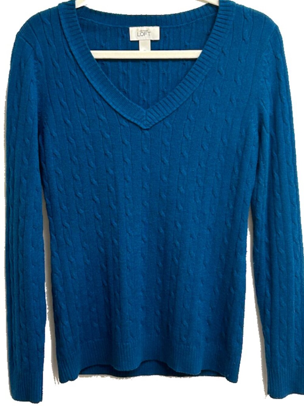 LOFT Teal Textured V-Neck Rabbit Hair Blend Sweater M